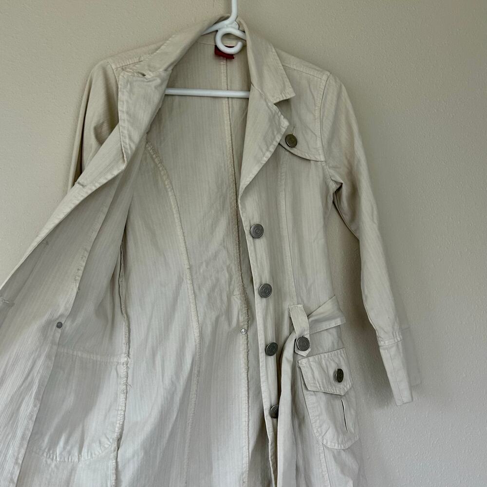 Vintage Renounce Beige Belted cavas Trench Coat Jacket Y2K Minimalist indie S - Picture 9 of 11
